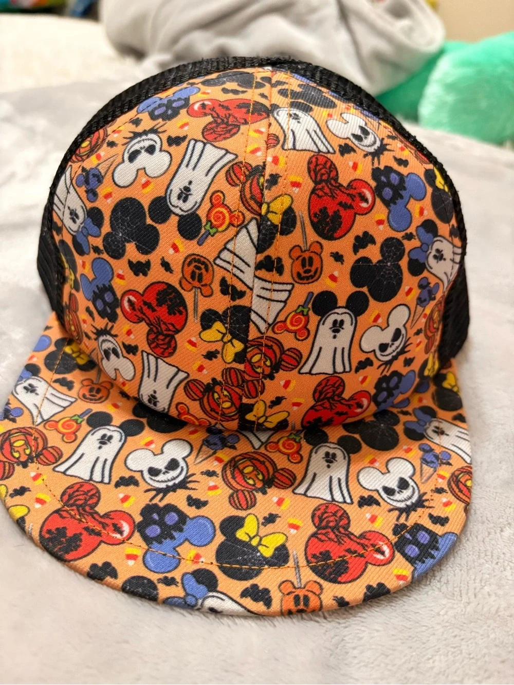 Kids Orange Halloween Print Trucker Hat